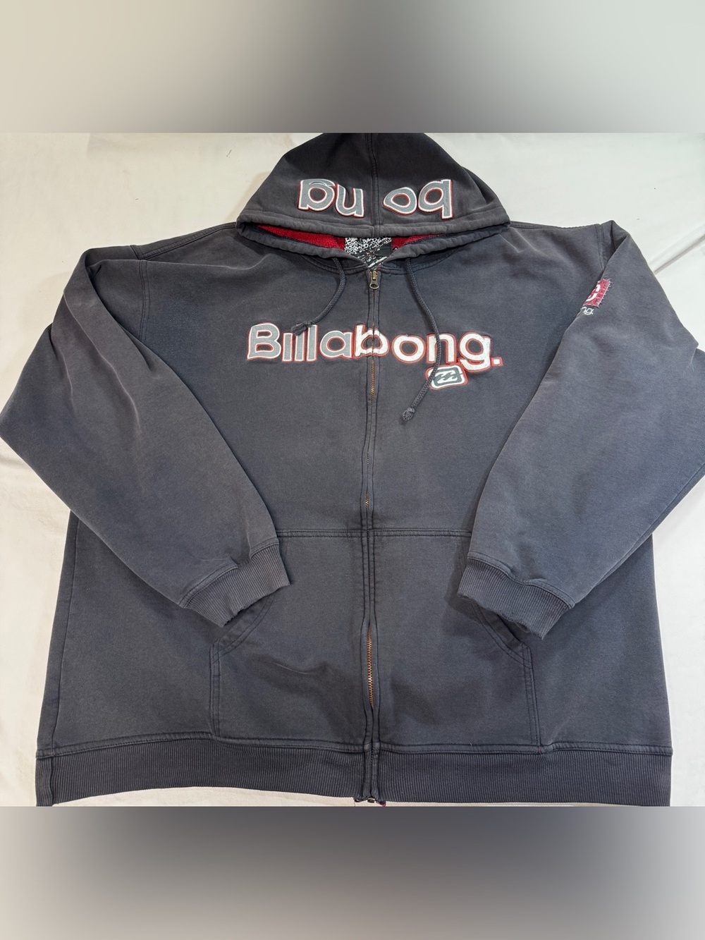Vintage Y2K Billabong BONG Faded Black surf wear hoodie Thrashing XL Mens